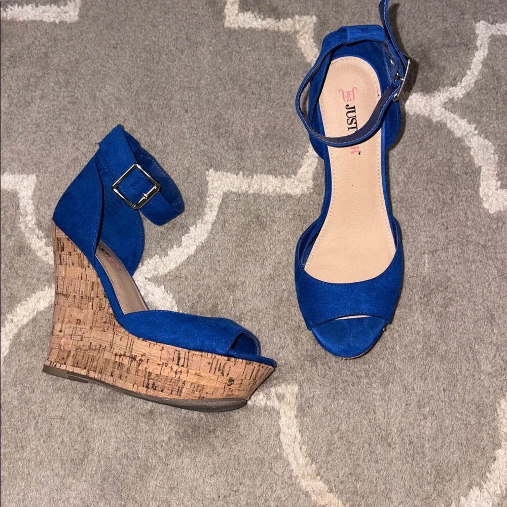 Just fab Mikayla cobalt blue platform wedge heels size 7 - Picture 1 of 17